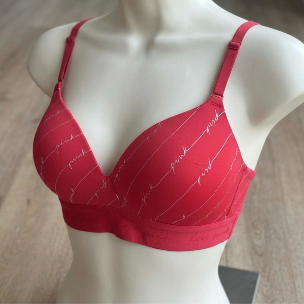 Pink Wireless T-Shirt Push up 34 DS Bra in Red Script